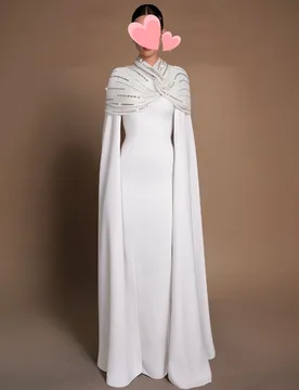 Oisslec Dress Elegant Vintage Sweet White Beads Ruffle Cape Stylish Customize Formal Occasion Prom Dress Evening Party Gowns - Aliexpress - FashionsVida