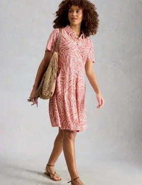 Cotton Modal Jersey Palm Print Shirt Dress Pink Mix female - White stuff - FashionsVida