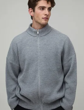 Herren Locker Geschnittene Gerippte Strick-Trainingsjacke Grey Größe XL - boohooMAN - FashionsVida