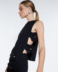 Womens Top Black 3d Flower Side Seam - Size 6 Uk
