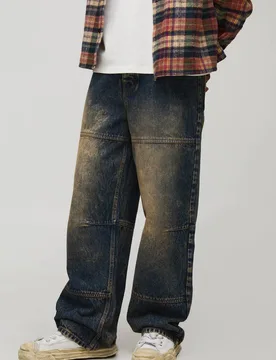 Herren Relaxed Fit Gewaschene Zimmermann ArbeitsJeans Hosen Antique Wash Größe 34R - boohooMAN - FashionsVida