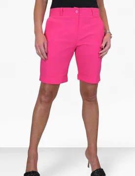 Women's Stretch Cuffed Bermuda Shorts in Bright Pink Size: 20 - Bright Pink - Size: 20 - Paulo Due - FashionsVida