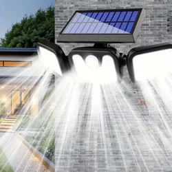 Piezas Luces solares para exteriores con 3 cabezales, sensor de movimiento + sistema de control de luz inteligente, 74 bombillas LED de alta luminosid