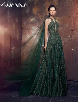 New Arrival Green Luxurious Beaded Evening Dress With Cape Elegant A-line Long Wedding Party Gown Customized Prom Dresses - Aliexpress - FashionsVida