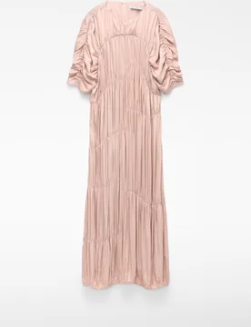 Vestido midi de manga corta con fruncidos - Adolfo Dominguez - FashionsVida