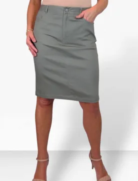 Women's Stretch Cotton Pencil Skirt Knee Length in Khaki Size: 10 - Khaki - Size: 10 - Paulo Due - FashionsVida