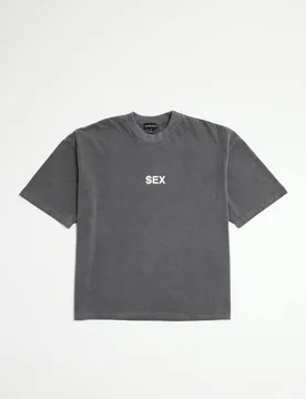 Men's Oversized Boxy Heavyweight Washed Sex Slogan T-Shirt Grey Size X-Large Grey XL - boohooMAN - FashionsVida
