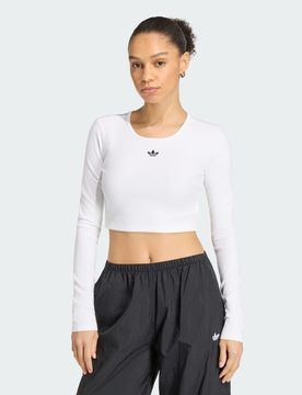 T-shirt a maniche lunghe Essentials Rib Cropped M White