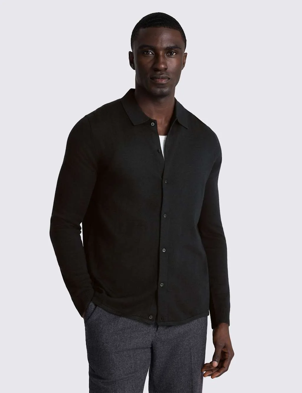Merino Wool Rich Knitted Shirt Black male - MOSS - FashionsVida