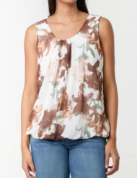 Sleeveless Bubble Hem Printed Top - M/L / BROWN - female - Blue Vanilla - FashionsVida