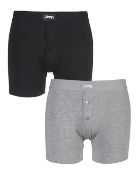 Pack Black / Grey Marl Cotton Plain Fitted Button Front Trunk Boxer Shorts Men's Small - - Assorted - Size: Small - Jeep - FashionsVida