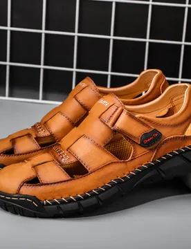 Summer classic men's sandals leather outdoor casual shoes Rome high-quality cowhide beach shoes fashion slippers 38-48 - Aliexpress - FashionsVida