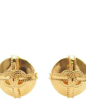 CC Gold Plated Round Clip On Earrings - Chanel - FashionsVida