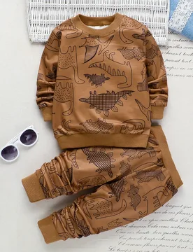Sudadera Y Pantalones De Chándal De Estampado De Dinosaurio Para Niños - Shein - FashionsVida