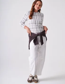 Women's Shimmer Check Drawcord Jumper in Ivory Size: XL - Ivory - Size: XL - Anna Rose - FashionsVida