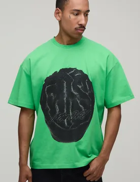 Mens Afterlight Brain Printed Short Sleeve T-Shirt - Green Cotton - Size Large - boohooMAN - FashionsVida