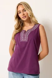 Women's Embroidered Cotton Vest Top in Purple Size: 16 - Purple - Size: 16