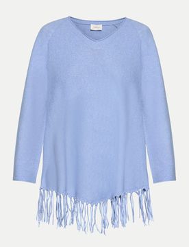 Strickpullover mit Fransen Blau 36