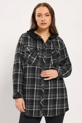 Hooded Check Shirt - Dark Grey - Size: 26-28
