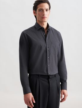 Regular Flanellhemd Uni Grau 43