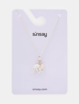Collana con ciondoli con motivo elefante, ferro di cavallo e trifoglio - argento