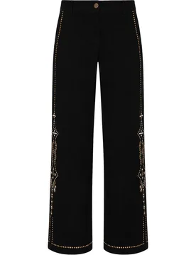 Pantalón recto vaquero de mujer de tiro medio con apliques metálicos - The-Are - FashionsVida