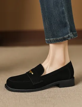 Women's new leather cow suede round toe thick heel metal accessories mid heel plus size loafers casual single shoes - Aliexpress - FashionsVida
