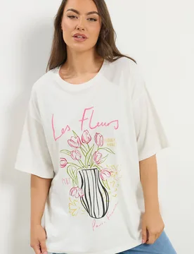 Les Fleurs' Embroidered Relaxed T-Shirt - White - Size: 16 - Yours - FashionsVida