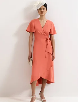 Women's Julissa Wrap Dress in Coral Size: 8 - Coral - Size: 8 - Phase Eight - FashionsVida