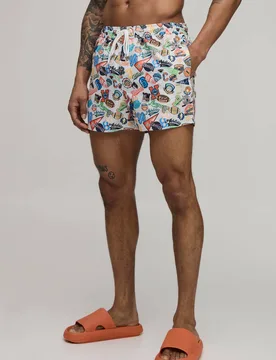Men's Varsity Printed Short Length Swim Short Size X-Large Multi XL - boohooMAN - FashionsVida