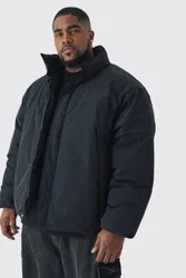 Herren Plus Trichterkragen Wattierte Jacke in Schwarz Black Größe 2XL