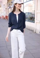 Street One 3/4-Arm Bluse mit Rundhals und Knöpfen female Blau