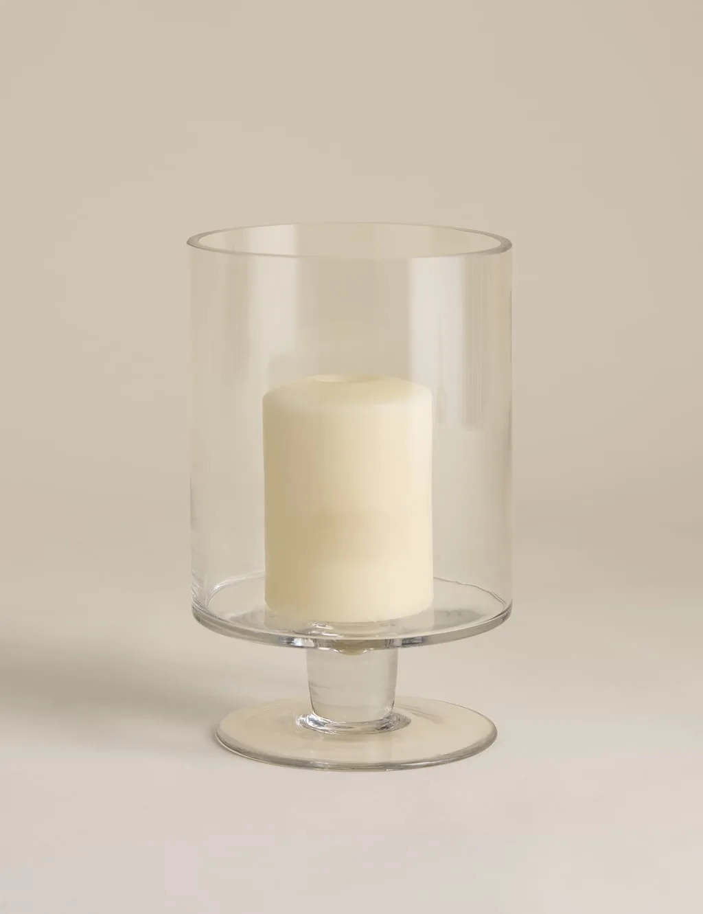 Glass Footed Small Hurricane Candle Holder Clear - M&S - FashionsVida