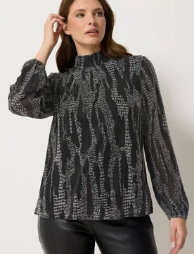 Women's Metallic Abstract High Neck Top in Black Size: 16 - Black - Size: 16 - M&Co - FashionsVida