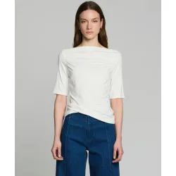Camiseta de mujer con escote drapeado