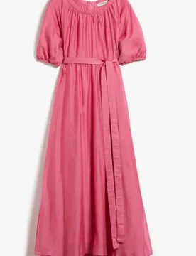 Max Mara Pink Fresia Belted Silk Blend Dress - MaxMara - FashionsVida
