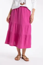 Women's Lathika Double Cloth Tiered Midi Skirt in Bright Pink Size: 8 - Bright Pink - Size: 8
