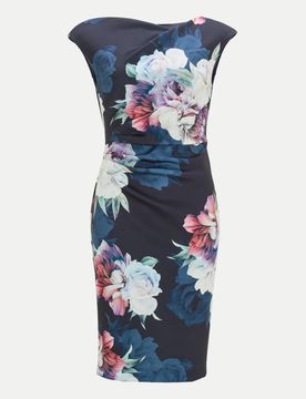 Cocktailkleid aus bedrucktem Scuba Blau 44
