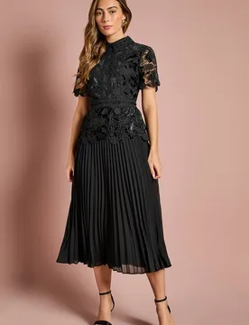 Women's Velvet Cutwork Lace Midi Dress With Contrast Collar in Black Size: 12 - Black - Size: 12 - Coast - FashionsVida