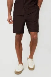 Mens Chocolate Pleated Shorts - Size X-Large