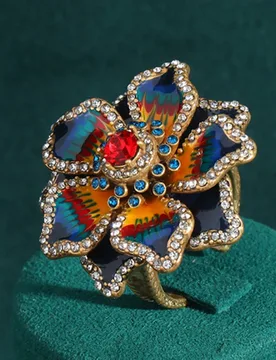 Vintage Enamel Rings Flower Rhinestones Luxury Design Peacock Colorful Petals Wedding Jewelry Accessories For Women Party - Aliexpress - FashionsVida