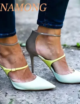 Pointed Belt Buckle Single Shoe Fashionable Simple Ankle Buckle Color Blocking Design for Women's Temperament Slim High Heels - Aliexpress - FashionsVida