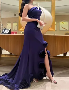 Elegant Purple Evening Formal Dresses 2026 Strapless Sleeveless 3D Flowers Satin Mermaid Prom Pageant Party Gowns Robe de Soiree - Aliexpress - FashionsVida