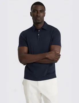 Pure Cotton Jersey Polo Shirt Navy male - MOSS - FashionsVida