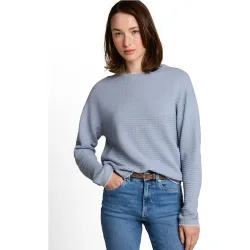 Jersey de mujer de manga larga con cuello redondo y bordes ondulados