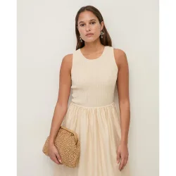 Vestido largo con tejido combinado
