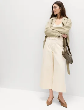Denim High Waisted Belted Wide Leg Culottes Ecru female - M&S - FashionsVida