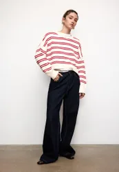 Gestreifter Crop-Strickpullover Rot XL