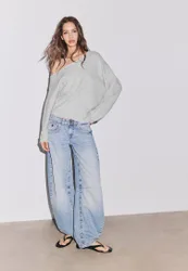 Asymmetrischer Strickpullover Grau Melange XS