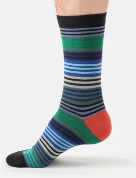 Strata Stripe Organic Cotton Crew Socks - Black - UK 7-12 - Thought - FashionsVida